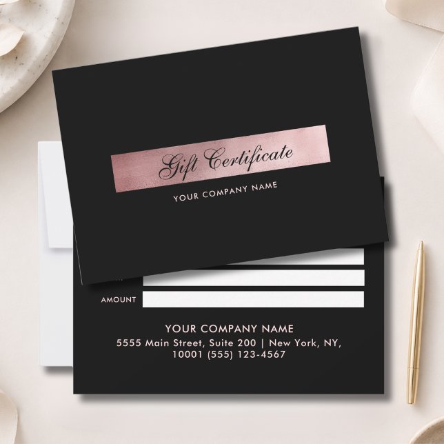 Certificado de Presente Preto Rosê Dourado Elegant (Elegant Black Rosegold Gift Certficate)