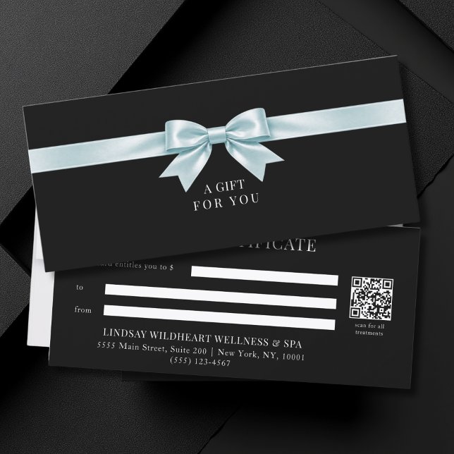 Certificado de Presente QR Code Elegante Preto (Elegant Black Bow QR Code Gift Certificate)