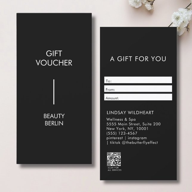 Certificado de Presente QR Code Preto Minimalista  (Modern Minimalist Black QR Code Gift Certificate)