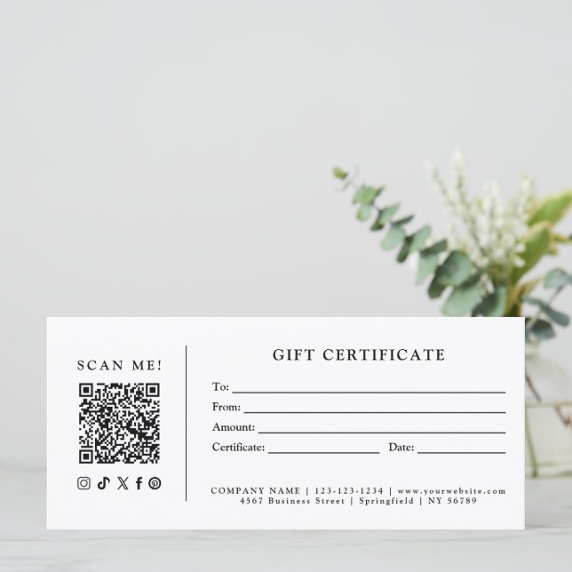Certificado de Presente QR Código de Negócios Simp (Em pé/Frente)