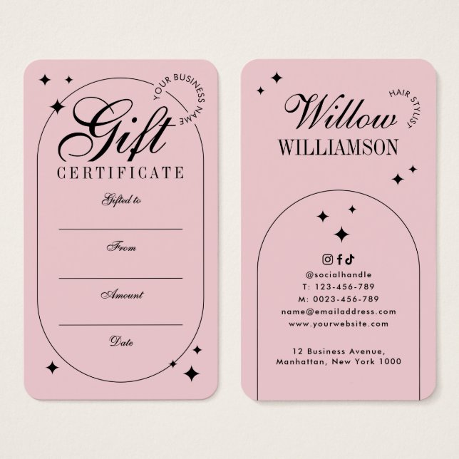 Certificado de Presente Rosa Blush com Letra Vinta (Frente & Verso)