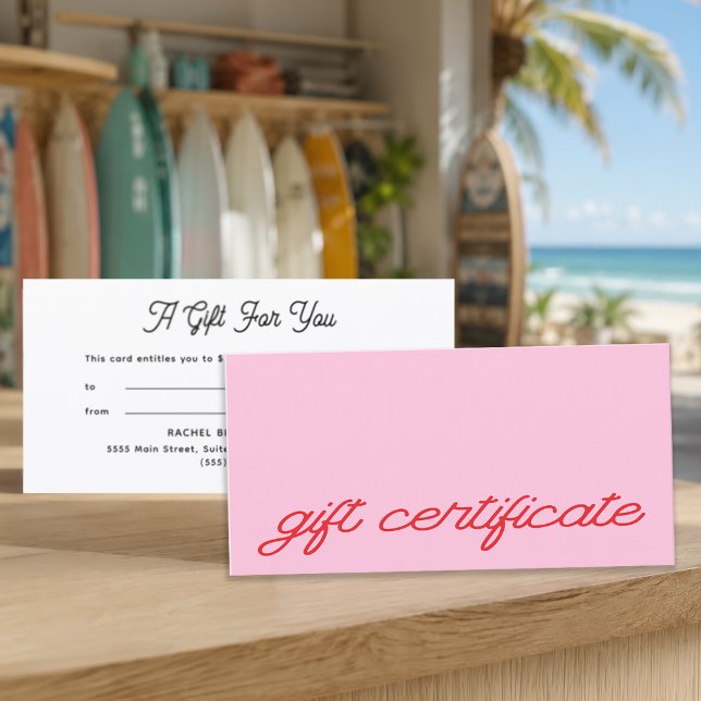 Certificado de Presente Rosa de Letra Moderna (Modern Script Pink Gift Certificate)