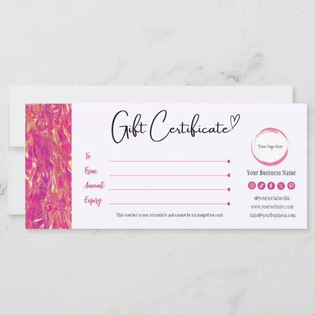 Certificado de Presente Rosa e Dourado Quente (Frente)