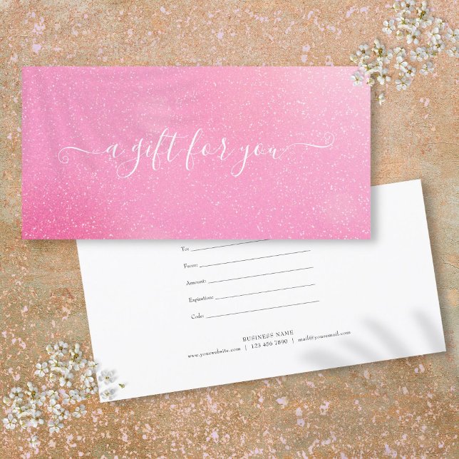 Certificado de Presente Rosa Glitter Chic (Chic Pink Glitter Customer Gift Certificate)