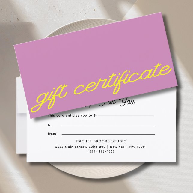 Certificado de Presente Rosa Mauve de Letra Modern (Modern Script Mauve Pink Gift Certificate)