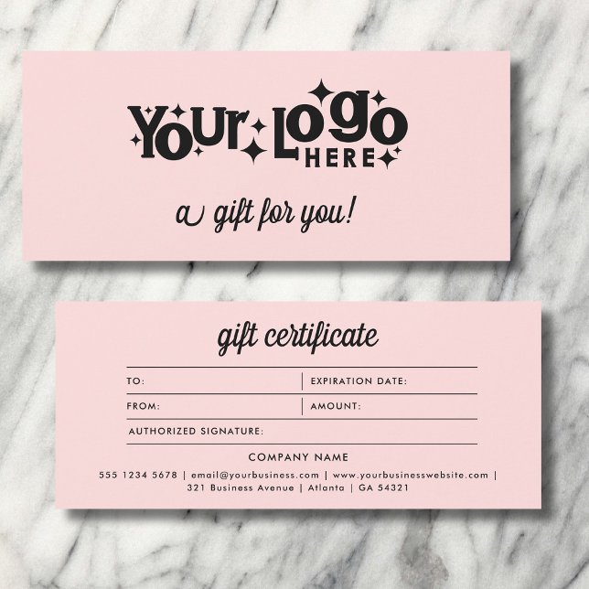Certificado de Presente Rosa Mínimo para o Logotip (Retro Logo Minimalist Blush Pink Gift Certificate)