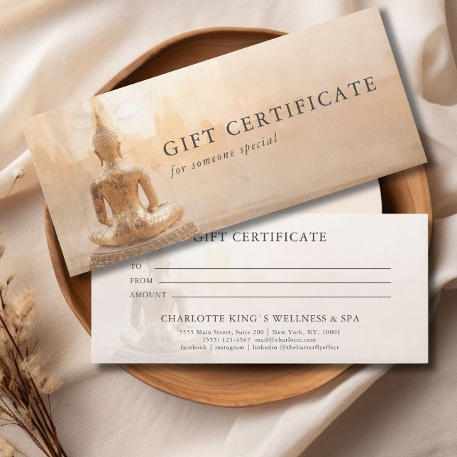 Certificado de Presente – Salão de Yoga Reiki Buda (Golden Buddha – Yoga Reiki Salon Massage Wellness & more Custom Gift Certificate)
