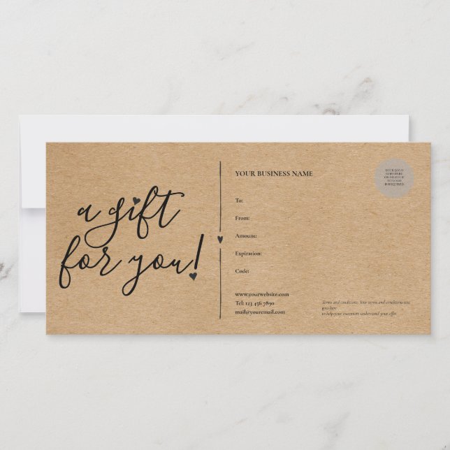 Certificado de Presente Script Hearts Rustic Kraft (Frente)