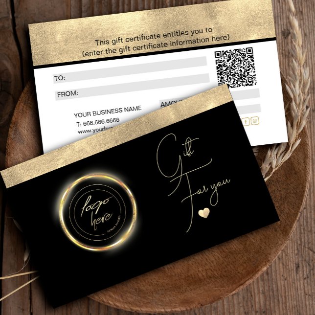 Certificado de Presente Simples Elegante Gold Foil (Simple Elegant Gold Foil Heart Gift Certificate #addlogo#qrcode #luxurygoldandwhite #luxestylishglam)