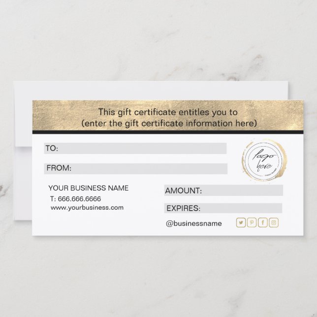 Certificado de Presente Simples Elegante Gold Foil (Verso)