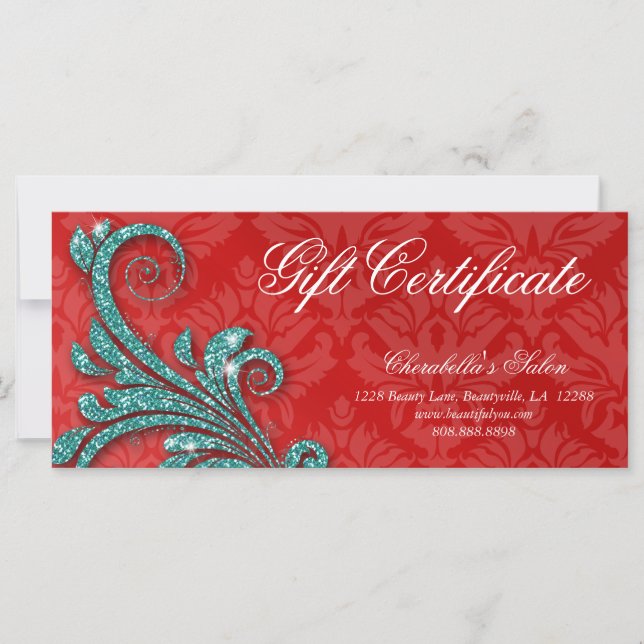 Certificado de Presente Xmas Salon Glitter Vermelh (Frente)