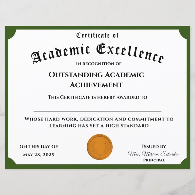 Certificado de Realização Acadêmica Personalizável (Frente)