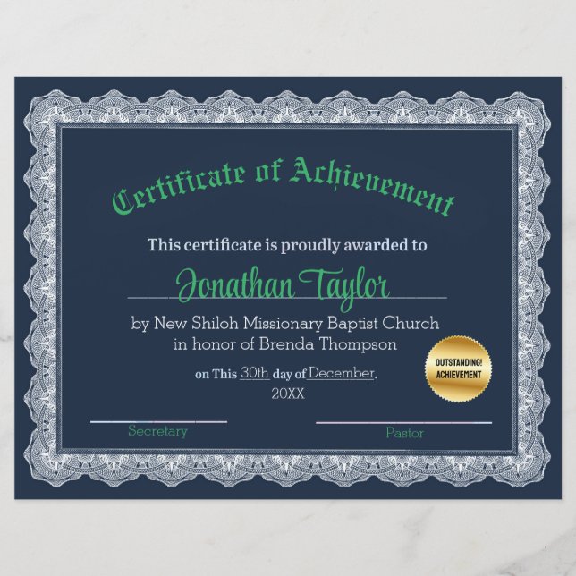 Certificado de Realização Azul e Verde (Frente)