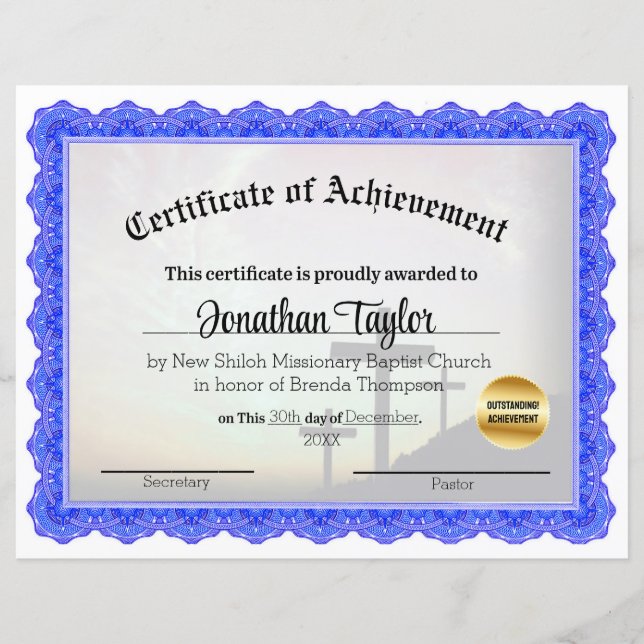 Certificado de Realização Cruzada da Igreja (Frente)