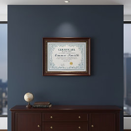 Certificado de Realização Ornate Azul Teal Clássic