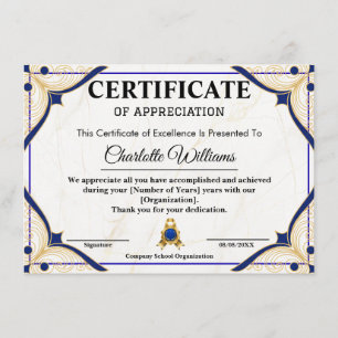 Certificado de Reconhecimento de Funcionário Azul