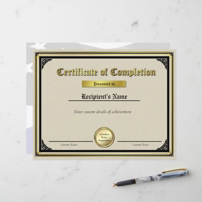 Certificado de selagem Dourada de linha azul fina  (Frente/Verso In Situ)