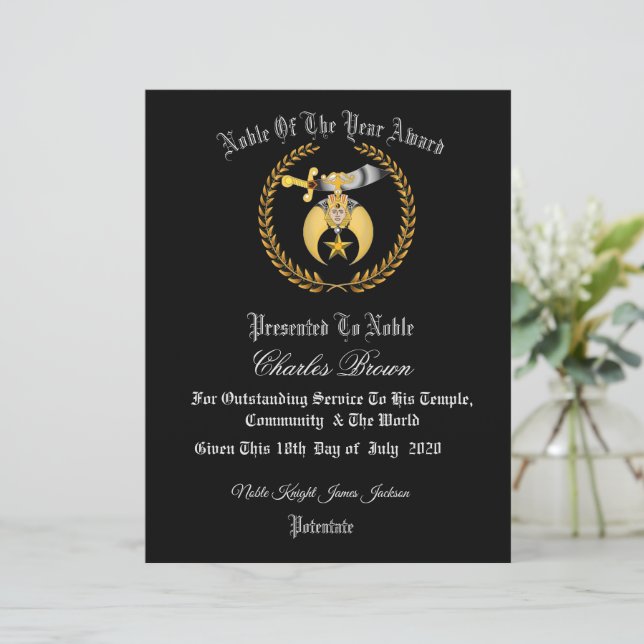 Certificado de Shriners (Em pé/Frente)