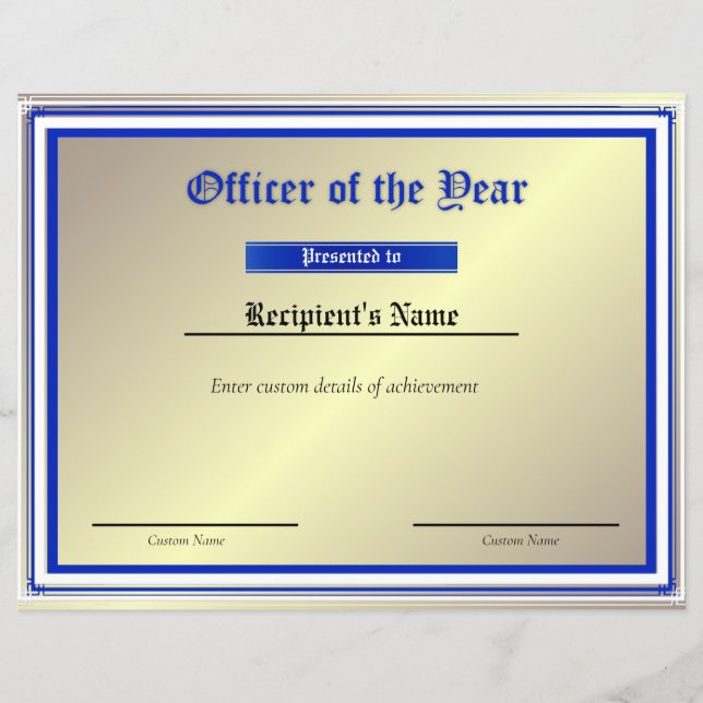 Certificado de Sinalizador de Linha Azul Fino Pers (Frente)