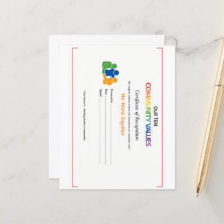 Certificado de Valor Juntos Pequena Folha de Papel