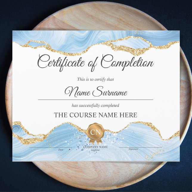 Certificado Diploma de Conclusão Azul (baby blue and gold agate certificate of completion)
