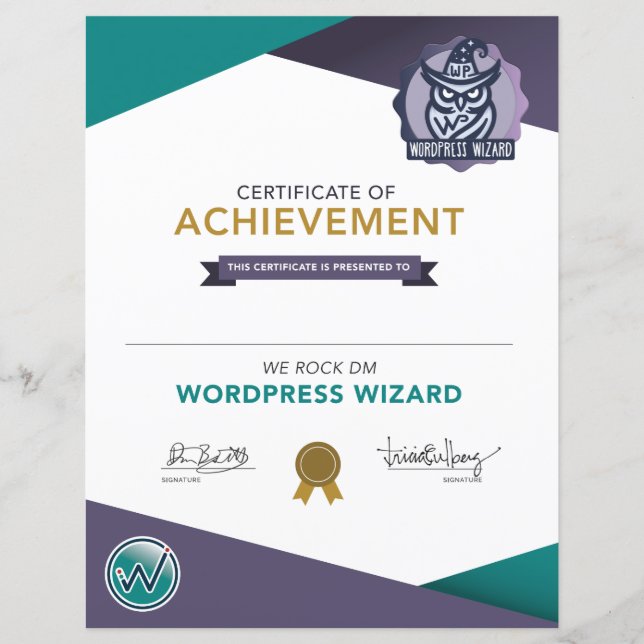 Certificado do Assistente do Wordpress do Rock DM (Frente)