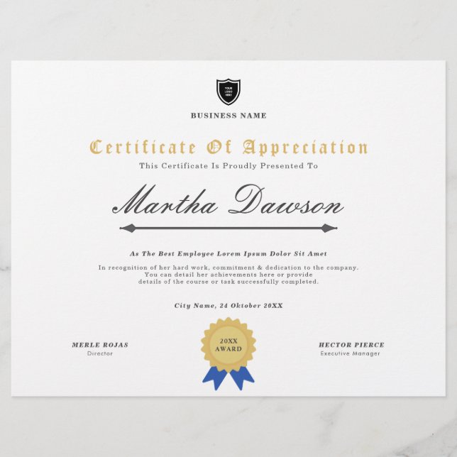 Certificado Empresarial Personalizado Profissional (Frente)