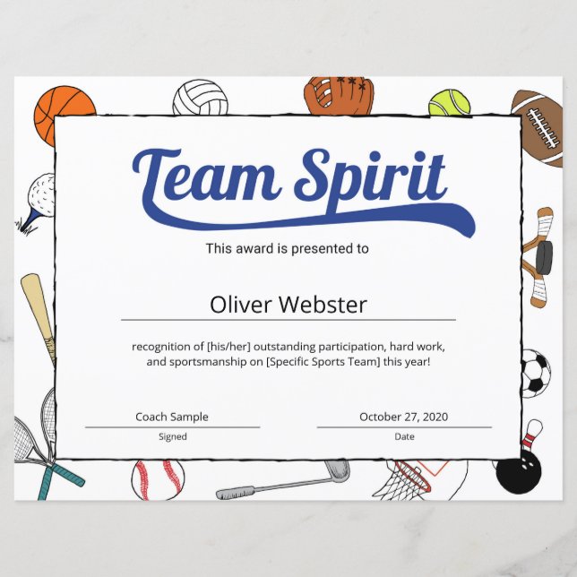 Certificado Esportivo Blue Team Spirit (Frente)