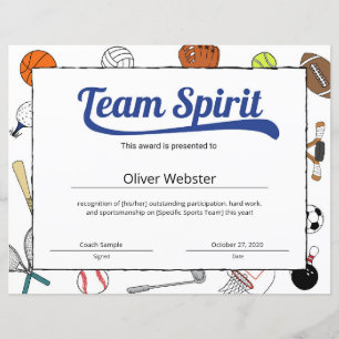 Certificado Esportivo Blue Team Spirit