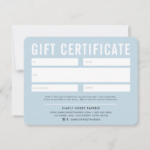 CERTIFICADO GIFT moderno comercial azul pálido