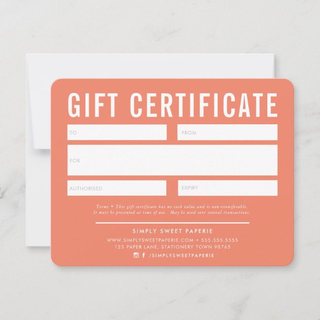 CERTIFICADO GIFT moderno cor branca laranja comerc (Frente)