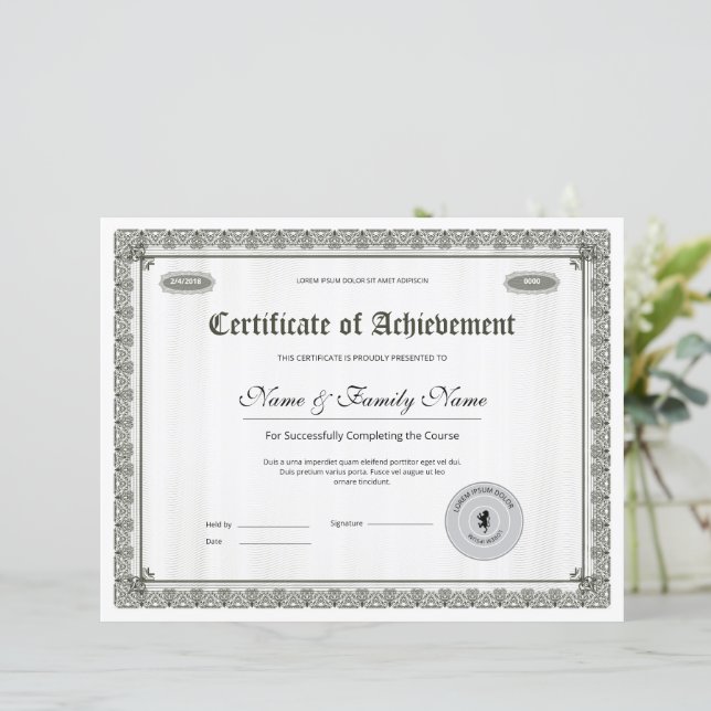 Certificado mínimo de realização (Em pé/Frente)