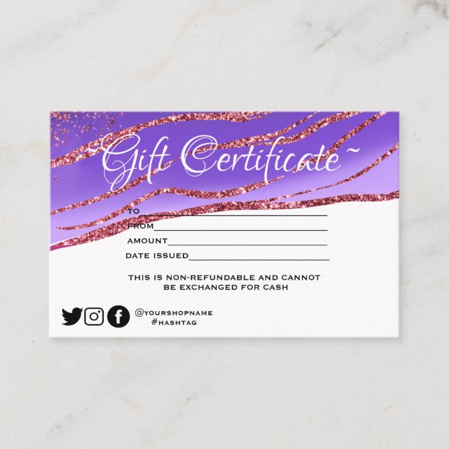 Certificado Mínimo Moderno de Glitter Gift (Frente)