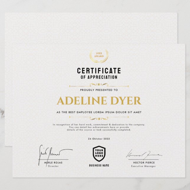 Certificado | Modelo de logotipo de empresa modern (Frente/Verso)