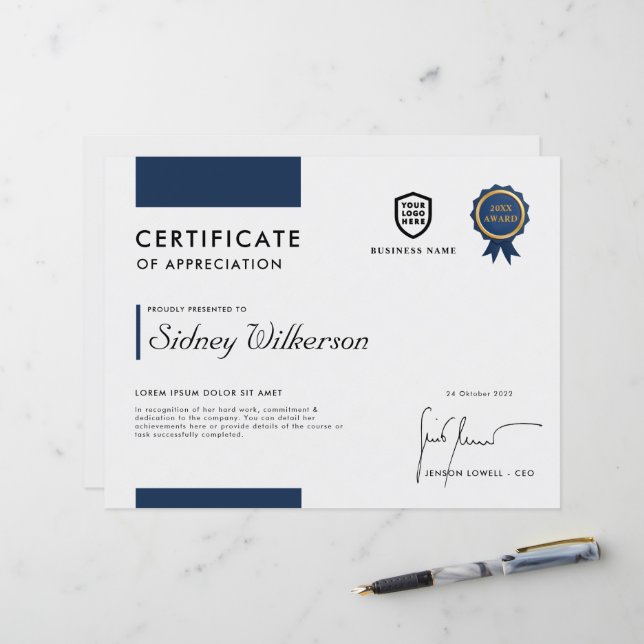 Certificado | Modelo de logotipo de empresa modern (Frente/Verso In Situ)