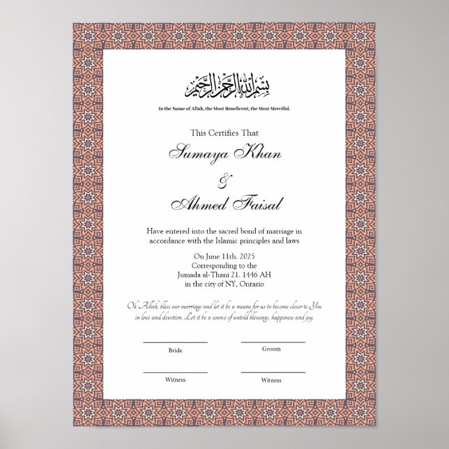 certificado nikkah muçulmano islâmico poster (Frente)