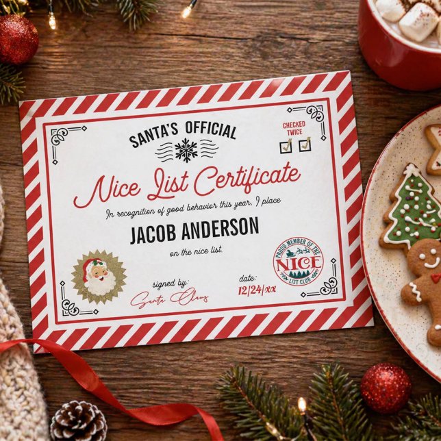 Certificado Personalizado da Lista Boa do Papai No (A fun Christmas North Pole Santa's Nice list certificate. Personalize it with your child's name)