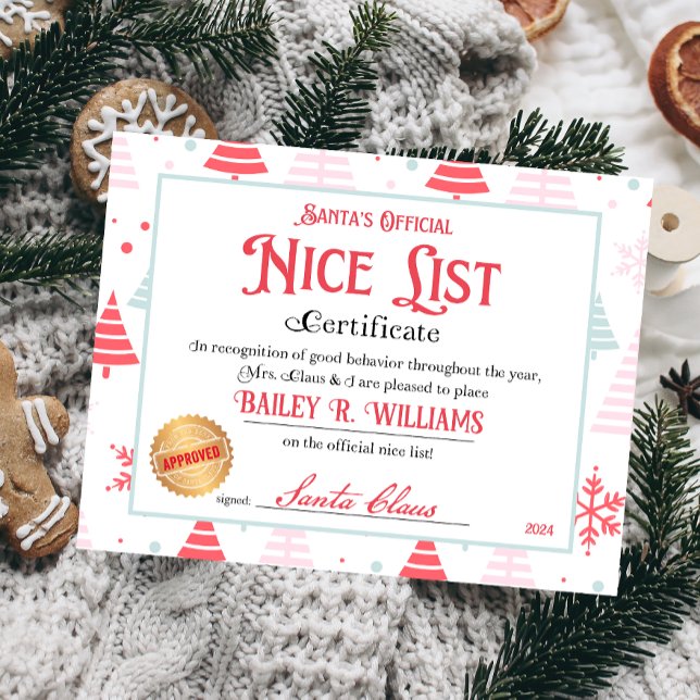 Certificado Personalizado de Natal do Papai Noel (Nice List Official Santa Claus Certificate )