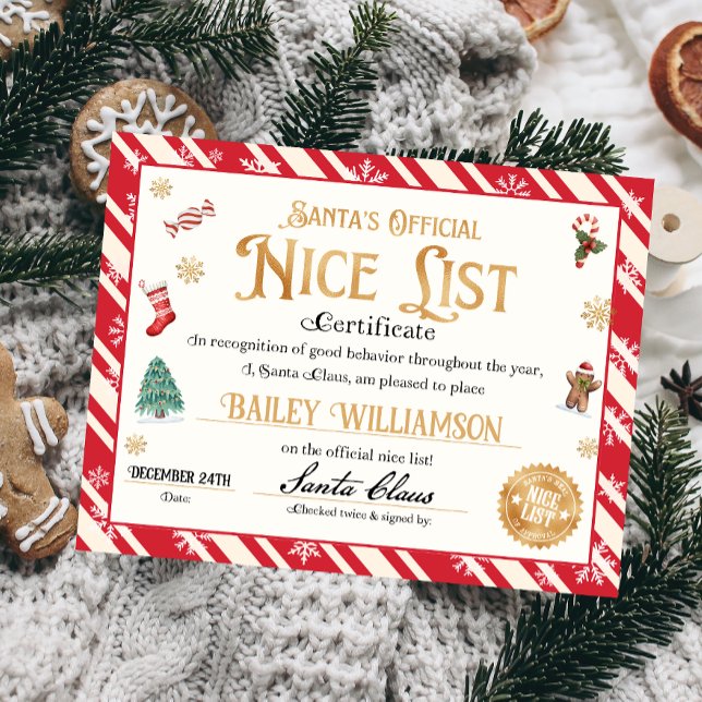 Certificado Personalizado de Natal do Papai Noel (Nice List Official Santa Claus Certificate )
