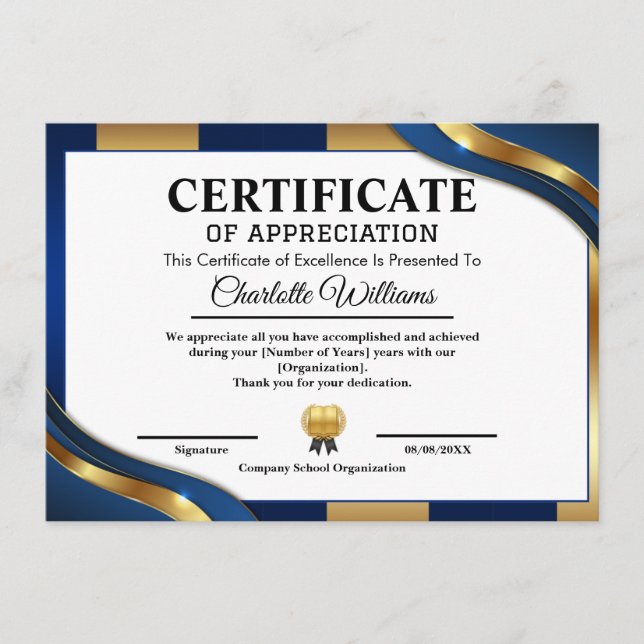 Certificado Profissional de Apreciação Azul Dourad (Frente)