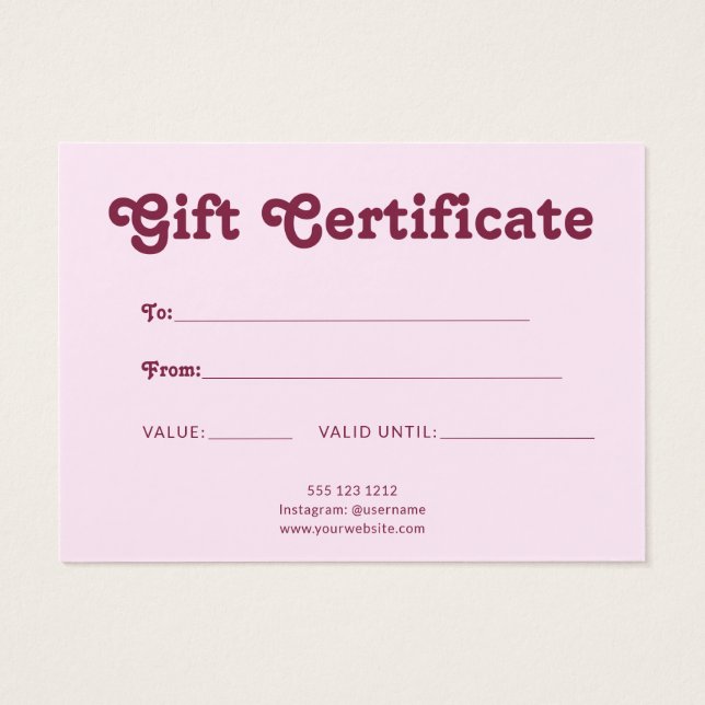 Certificado Rosa Minimalista Retro Divertido (Verso)