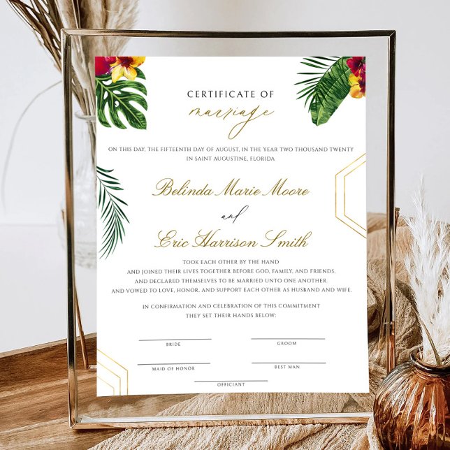 Certificado Tropical De Poster Casamento (Criador carregado)