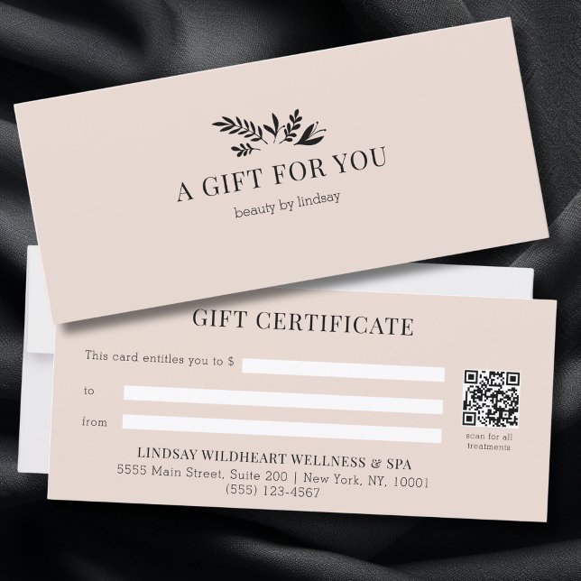 Certificados de Presente de Código QR Botânico Beg (Minimal Beige - Blush Botanical Salon QR Code Business Gift Certificates)
