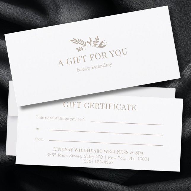 Certificados de Presente de Negócios Botânicos Bra (Minimal White Botanical Custom Salon Business Gift Certificates)