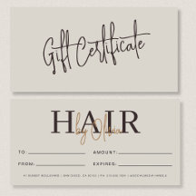 Certificados de Presente de Salão de Cabelo Bege N