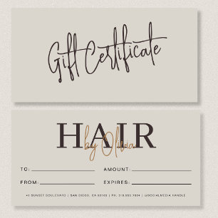 Certificados de Presente de Salão de Cabelo Bege N