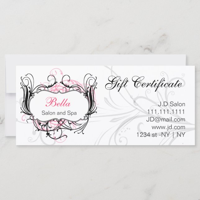 Certificados de presentes de chic cor-de-rosa, pre (Frente)