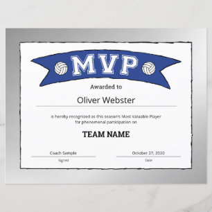 Certificados de vôlei MVP do jogador MVP