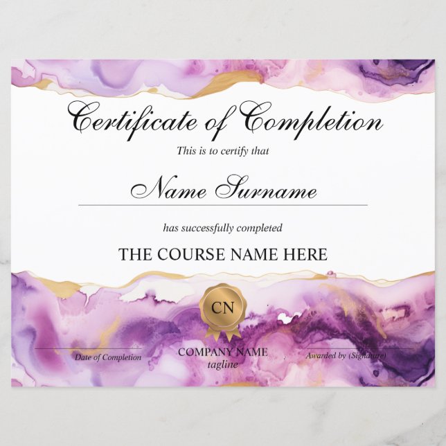 Certificate of Completion Award Course Beauty (Frente)
