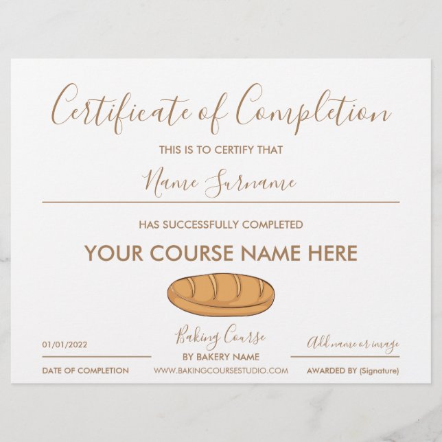 certificate of completion bread baking (Frente)